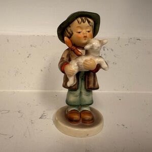 Charming Figurine with Child and Lamb - Brown and Green